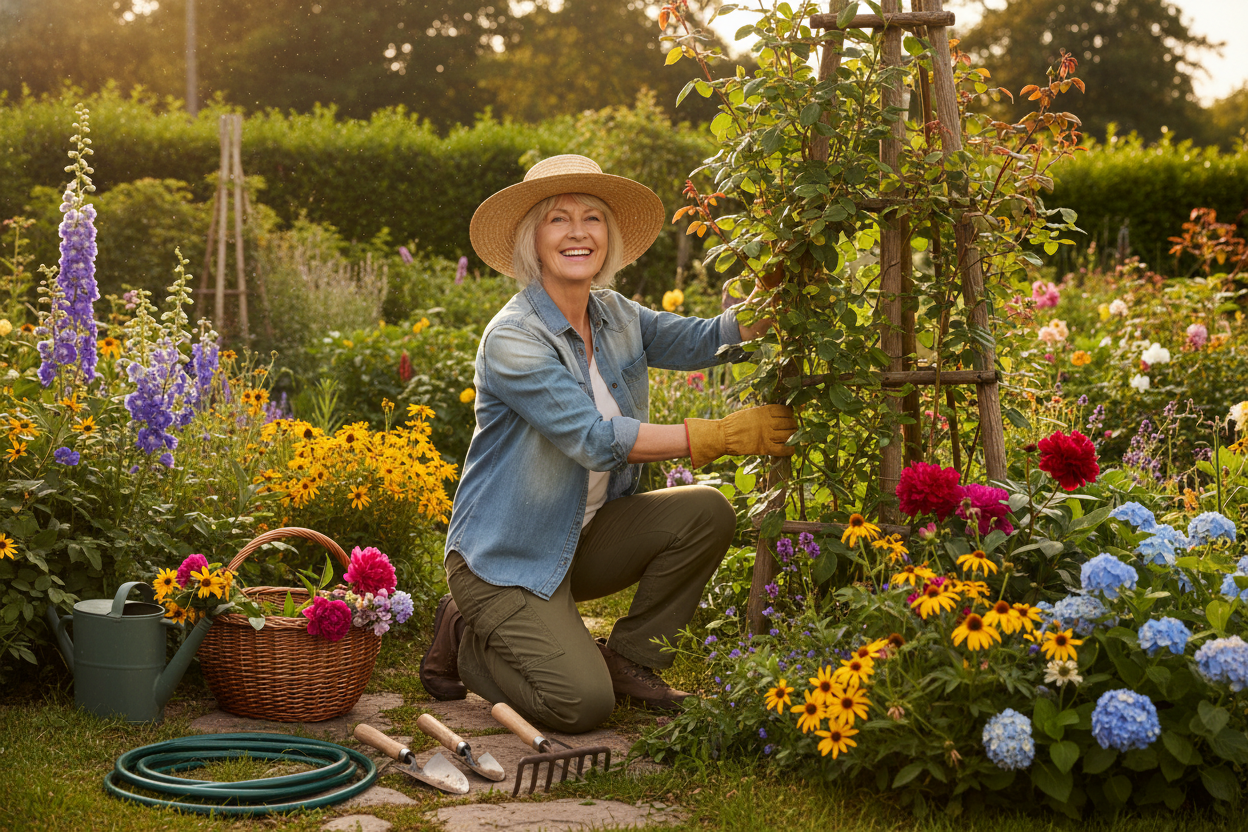 50+ woman working in her garden 